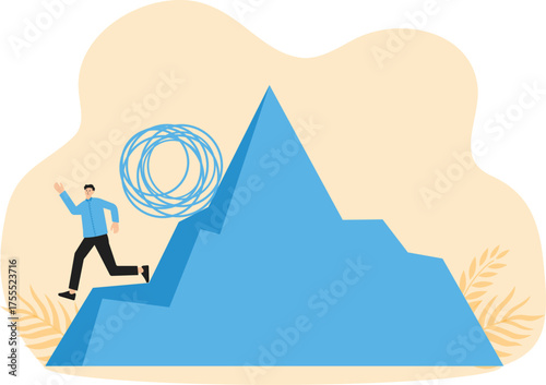 Run away from trouble and avoid from working stress, conflict with people or escape from financial problem or economic crisis concept, fear businessman running away from trouble circle.
