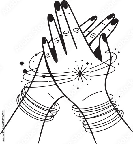 Crossed Hands Star Symbol with Beads and Lines on Transparent Background Vector