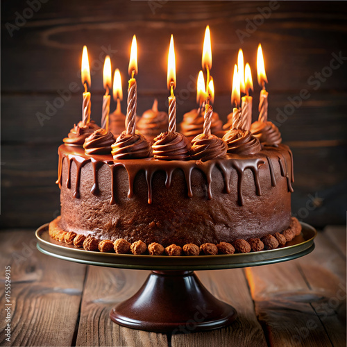 Scrumptious Chocolate Birthday Cake with Burning Candles