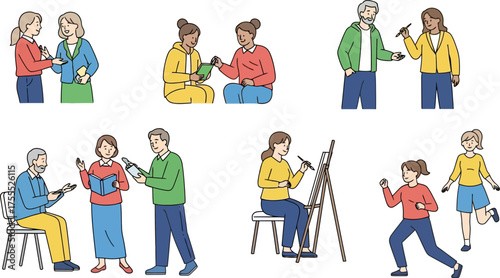 daily life unfolds people collaborating, creating, and conversing across ages