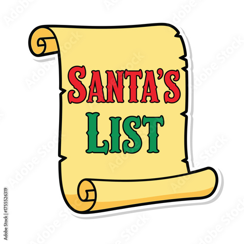 Santas List Scroll Christmas Holiday Wishlist Cartoon Illustration.