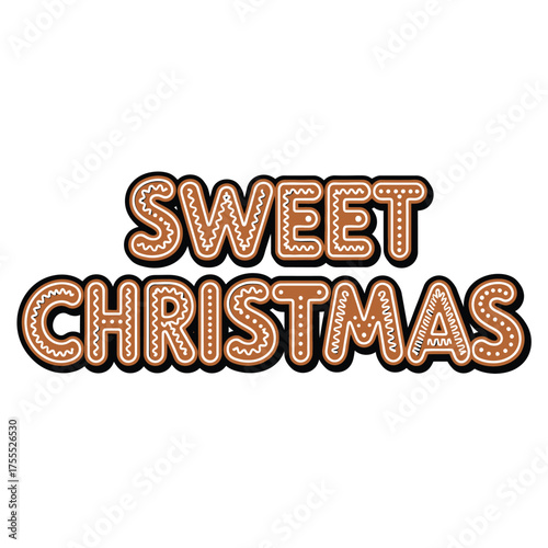 Sweet Christmas gingerbread cookie text design holiday season.