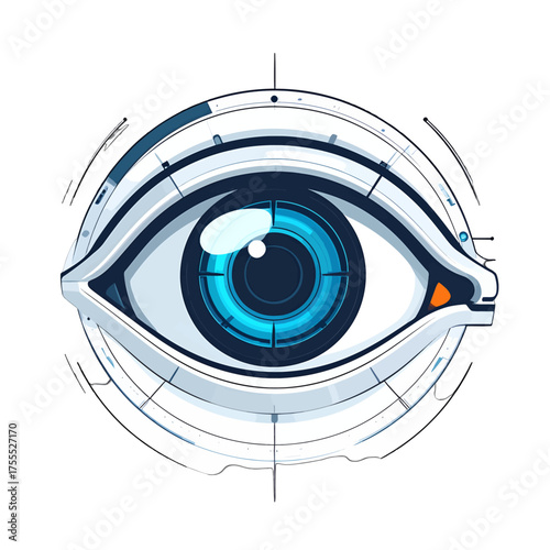 Abstract Blue Eye with Target Reticle on White Background Futuristic Design Surveillance Concept Eye Scan Technology Illustration Digital Art