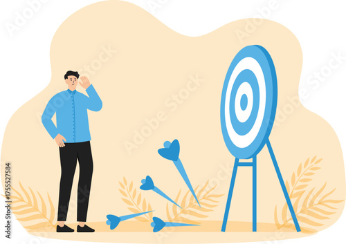 Learn from failure or mistakes and admit and embrace the failure and practice to achieve success next time concept, businessman holding book look at missed target arrow learning or studying mistakes.
