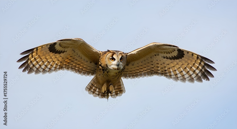 Fototapeta premium Majestic eagleowl soaring through the sky with its wings fully extended