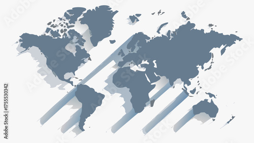 World map illustration with diagonal stripes and drop shadow effect on a white background image art