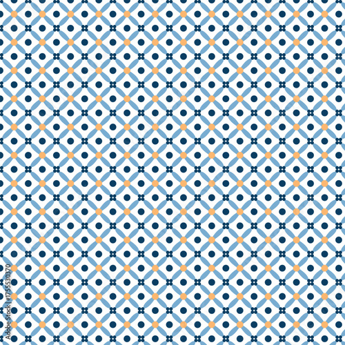 Seamless geometric pattern with circles and four petal flower shapes