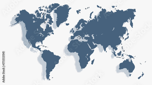 A stylized world map illustration with a muted color palette and a subtle shadow effect on a white backdrop