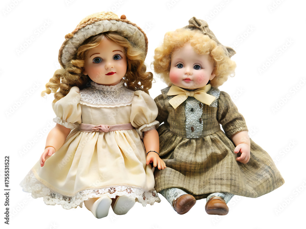 Fototapeta premium antique doll with a doll isolated on white background ,PNG. AI Generated 
