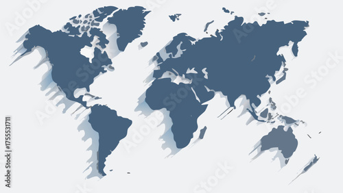 Stylized world map illustration with a subtle shadow effect and a neutral color palette displayed clearly