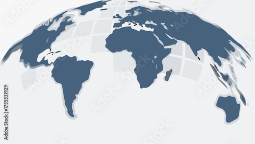 Stylized world map illustration with grid overlay showing continents and geographical features