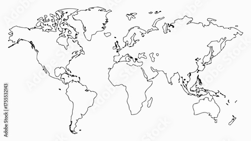 World map outline showing continents like africa europe asia and americas in simple black and white style