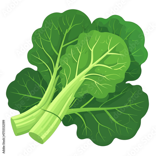 Fresh Green Leafy Vegetable Bok Choy with White Stalks Isolated on White Background in Pixel Art Style