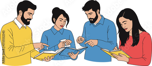 focused learners explore ideas, unveiling wisdom through shared textual journeys