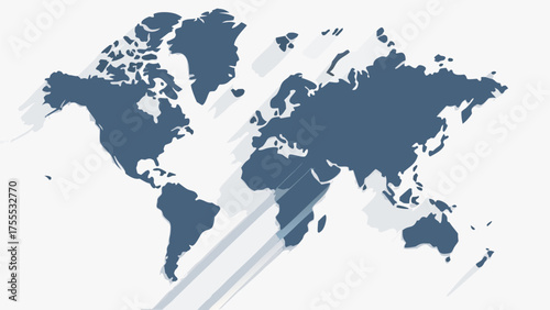World map illustration with continents in blue on a white background with light gray shadows