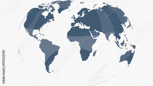 World map globe with continents in blue and white background showing earth geography and global view