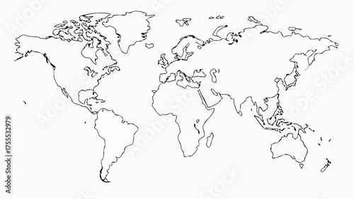 Illustration of a world map outline showing continents and landmasses in a minimalist black and white style
