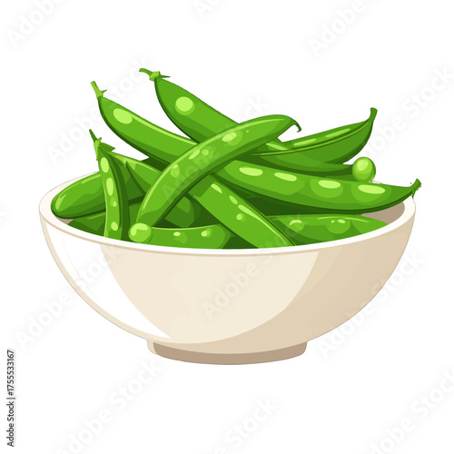 Pixelated Green Peas in White Bowl Still Life Isolated Against White Background