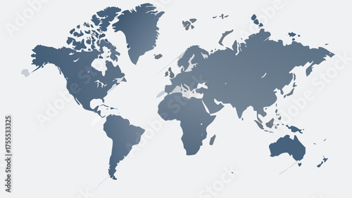 A simple world map illustration with continents displayed in a muted blue color on a white background