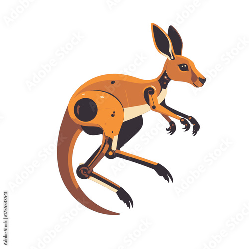 Pixel Art Style Illustration of an Orange Kangaroo Leaping in White Background