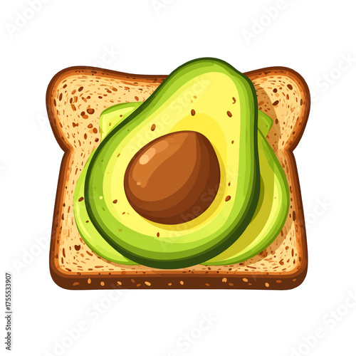 Pixel Art Avocado Toast Illustration on White Background Square Composition Healthy Breakfast Concept Detailed Vector Graphic of Sliced Avocado on Bread