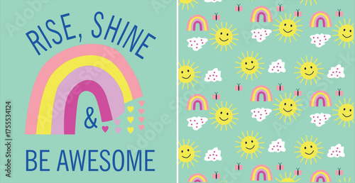 rise shine rainbow print all over parent print vector art