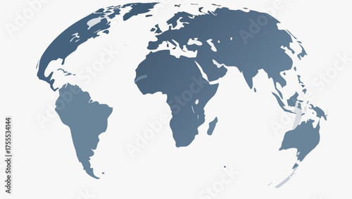 A world map depiction with continents in gray and white background in a global perspective view