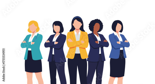 Successful diverse businesswomen stand with confidence and arms crossed.