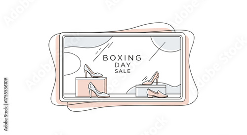 Boxing Day sale window display featuring stylish shoes with promotional signage