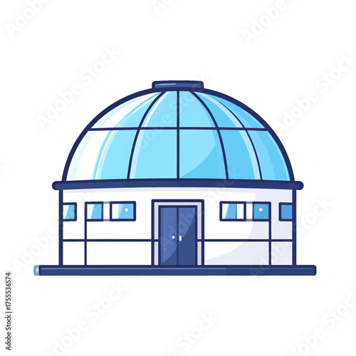 Pixel Art Observatory with Blue Glass Dome and White Walls in a Simple Style