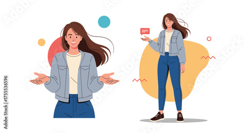 Young woman with outstretched arms and another holding a credit card.