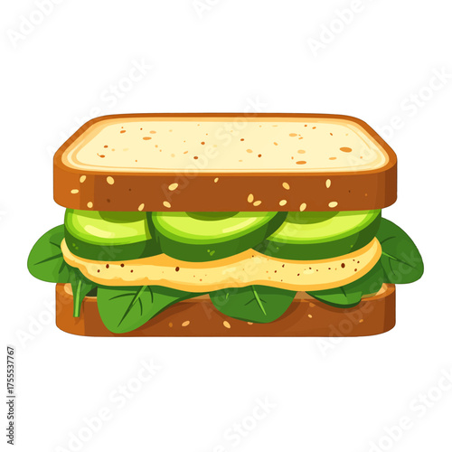 Pixel Art Sandwich with Avocado and Spinach on Bread with Neutral Background