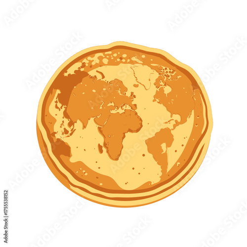 Pancake Shaped like World Map on White Background Concept Food Illustration Global Breakfast Round Shape Flat Design Top View Simple Food Design Delicious