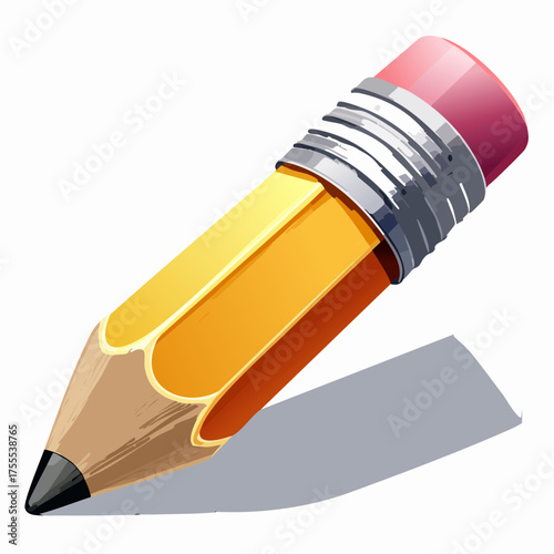 Illustrated pencil with eraser tip isolated on white background copy space