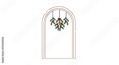 Hanging mistletoe decoration in an archway, perfect for holiday designs