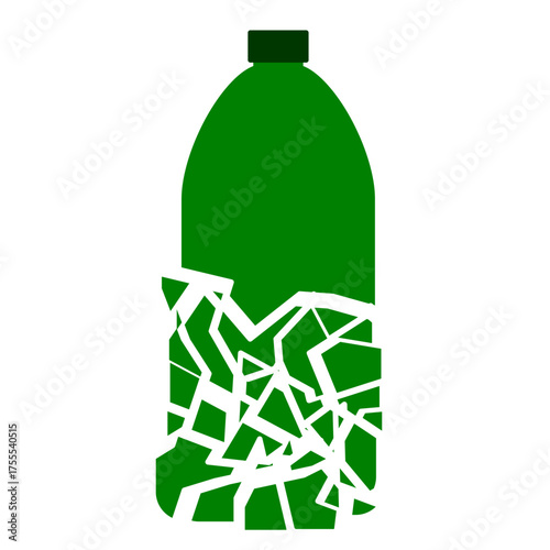 Broken green plastic bottle vector clip art. Ecology purpose graphic element printable or social media usage for poster and leaflet. No plastic pollution