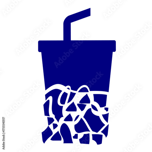 Plastic cup debris microplastic. Sea and soil pollution vector clip art. Plastic debris explanation vector for education and campaign