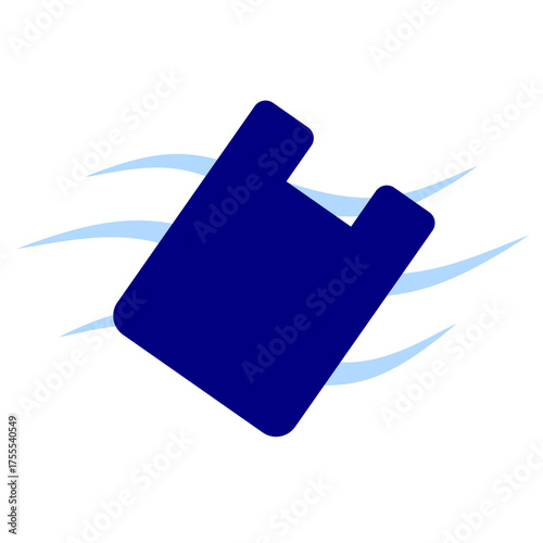 ea debris. Plastic bag in blue wave microplastic. Sea pollution vector clip art. Plastic in ocean vector for education and campaign
