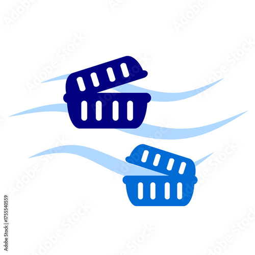 Sea debris. Plastic food container in blue wave microplastic. Sea pollution vector clip art. Plastic in ocean vector for education and campaign