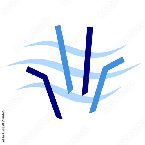Sea debris. Plastic straw in blue wave microplastic. Sea pollution vector clip art. Plastic in ocean vector for education and campaign