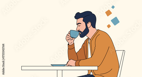 Man enjoying a cup of coffee in a serene and stylish setting