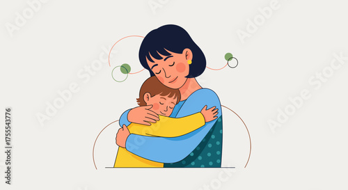 Mother and child sharing a loving hug in a heartwarming illustration