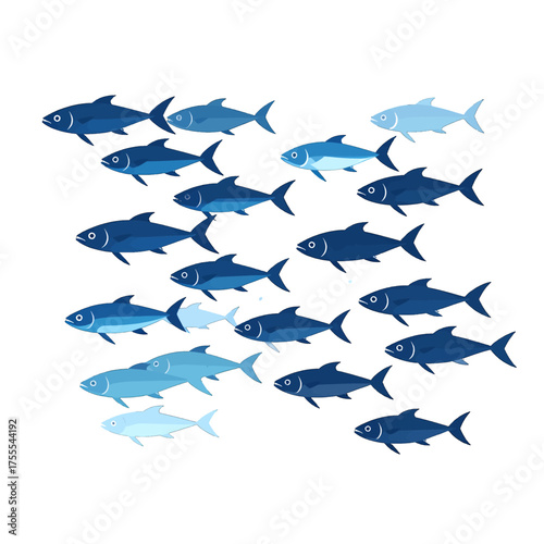 School of Fish Pixel Art Style Swimming in Formation on White Background