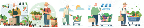 vector of grandfather shopping for fresh vegetables