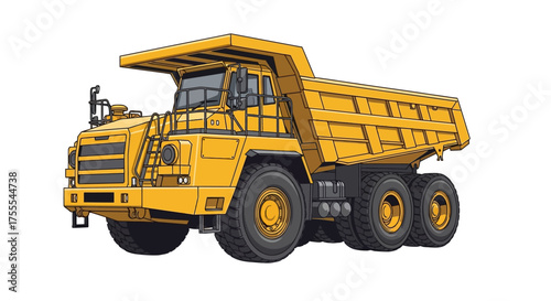 Heavy Duty Yellow Mining Dump Truck Illustration for Construction and Industrial Projects - Robust Off-Road Earthmoving Vehicle Vector Graphic