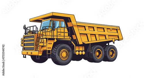 Powerful Industrial Haulage Vehicle Bright Yellow Heavy-Duty Dump Truck Illustration for Mining, Quarry, and Construction Sites