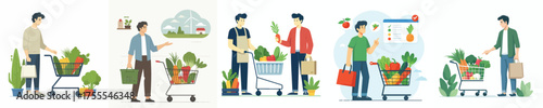 vector of man shopping for fresh vegetables
