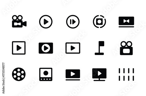 Collection of modern video and media playback icons for digital content creation and playback