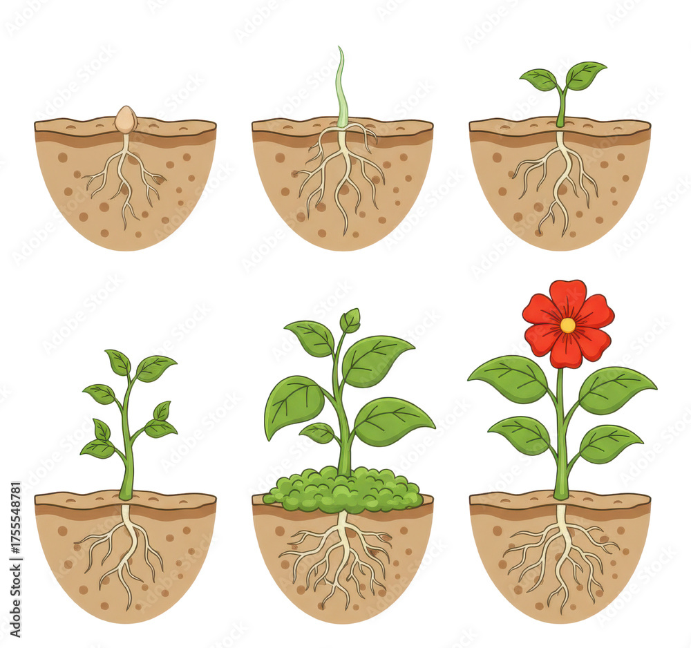 custom made wallpaper toronto digitalPlant Growth Stages From Seed To Flowering Red Flower Detailed Root System Illustration