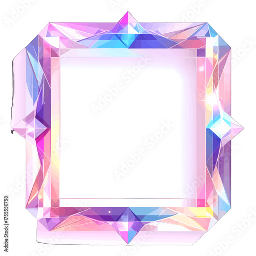 Square Gemstone Frame with Iridescent Colors Sparkling Amethyst Accent and Geometric Design for Decorative Use